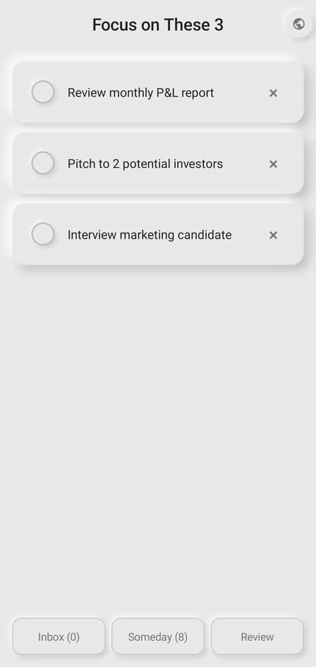 UndoList focus list with 3 selected tasks